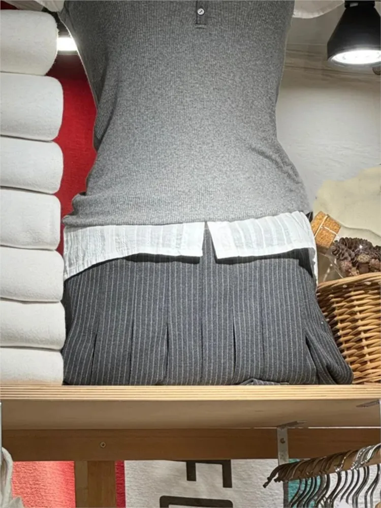 Gestreepte Sexy Lage Taille Rokken Vrouwen Zomer Zoete Leuke Esthetische Chic Knop Mini Rok Vintage Preppy Stijl Faldas Nieuwe Y2K