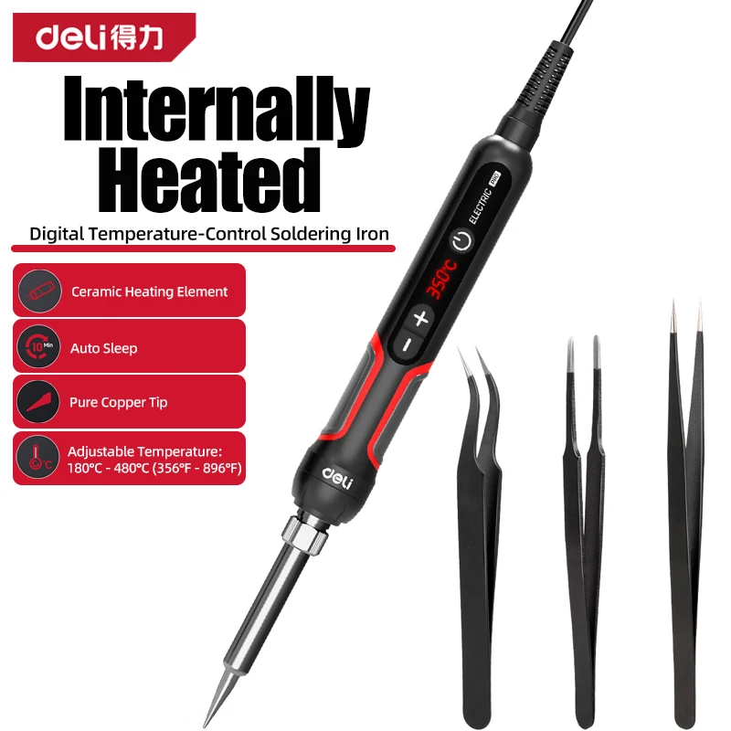 

90W Soldering iron kit adjustable temperature LCD solder welding tools Ceramic heater soldering tips Tweezers soldering wire