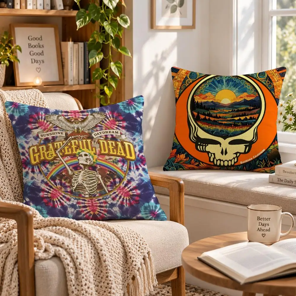 Band Rock G-Grateful Dead Cushion Cover Soft Short Cover Washable Sofa Bed Dorm Garden Home Office Chair Decor