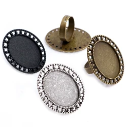 18x25mm 5pcs Antique Silver Plated Bronze Black Brass Oval Adjustable Ring Settings Blank/Base,Fit 18x25mm Glass Cabochons