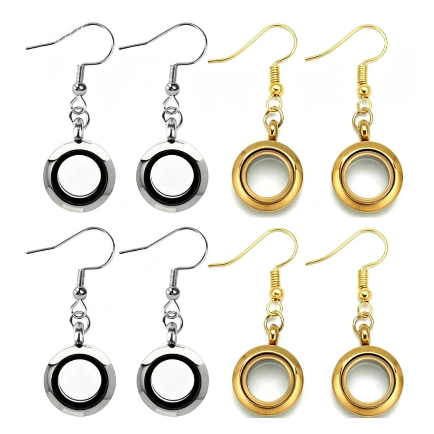 2 pairs/batch Twist Open Stainless Steel Round Glass Locket Earring Hooks DIY Memory Photo Keepsake Dangle Earring Pendant