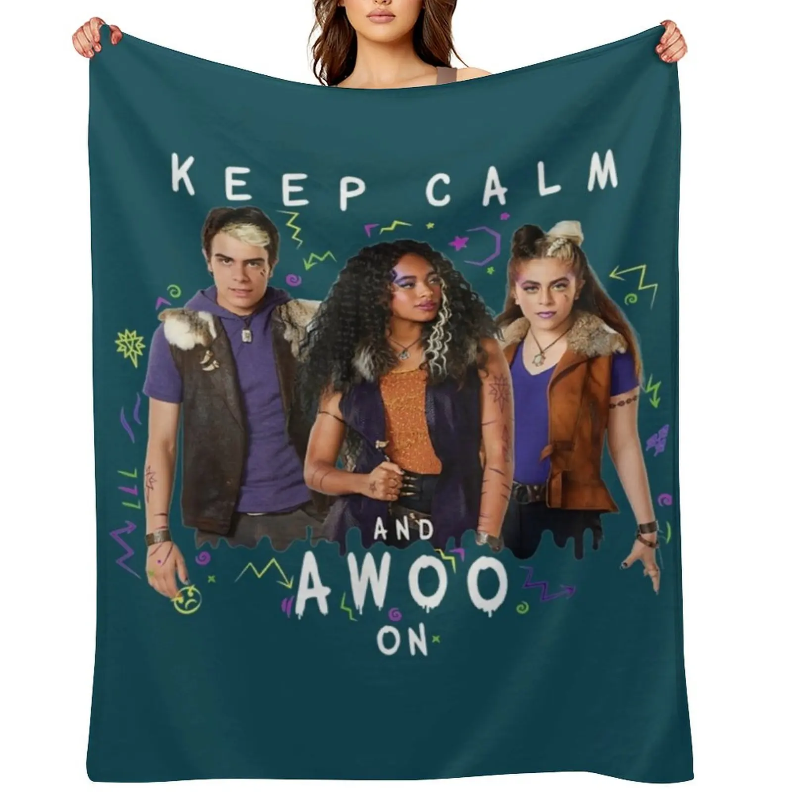 

Zombies 2 Keep Calm and Awoo On Throw Blanket Nap bed plaid Loose Shaggy Blankets