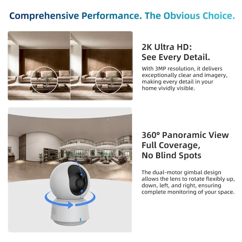 Original Aqara Smart Camera E1 2K 1296P 3MP 360° Home Security Webcam AI Human Detection Night Vision Works  With Apple HomeKit