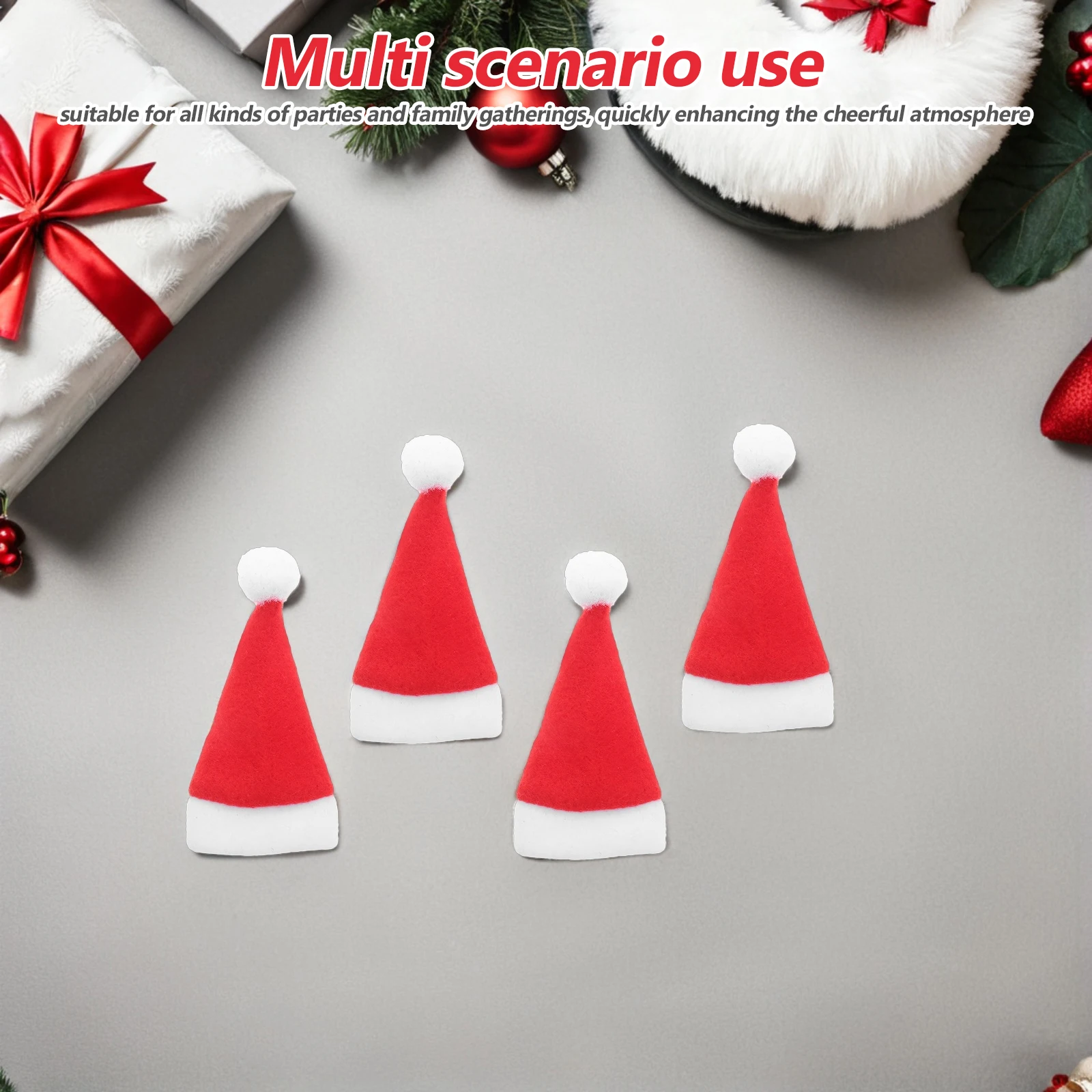 

50Pcs Red Mini Santa Hats Lollipop Christmas Decorations for Wine Bottle Caps Silverware Holders Craft Projects Table