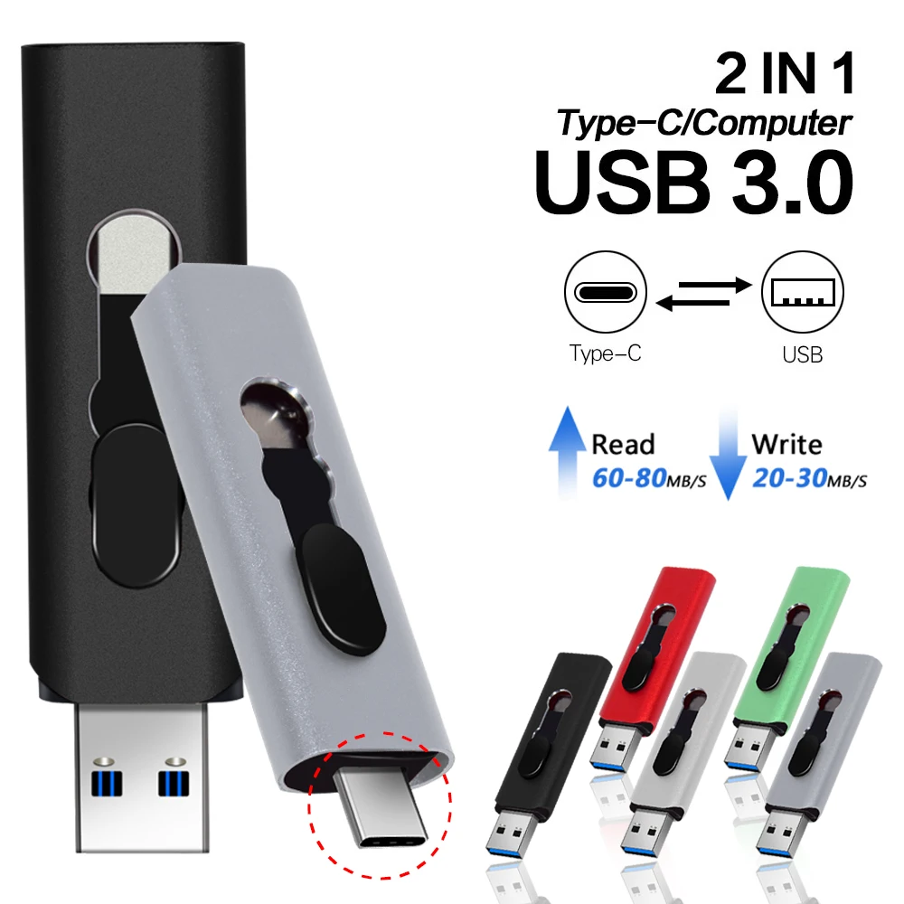 

Новый Металлический Высокоскоростной USB-Накопитель USB 3,0 Type-C 64 Гб 256G OTG Pendrive 128 ГБ 512 ГБ Type C Cle USB 3.0 карта памяти, Флеш накопитель