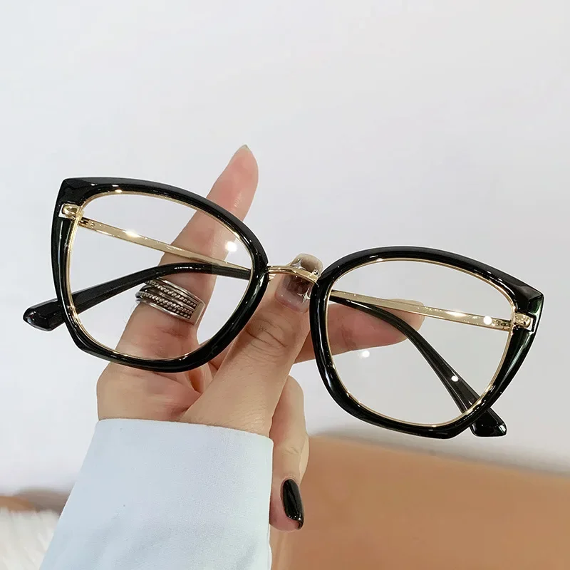 Fashion Durable Blue Light Blocking Women Cat Eye Triangle Metal Frame Glasses Female Anti Radiation Protection Eyeglasses