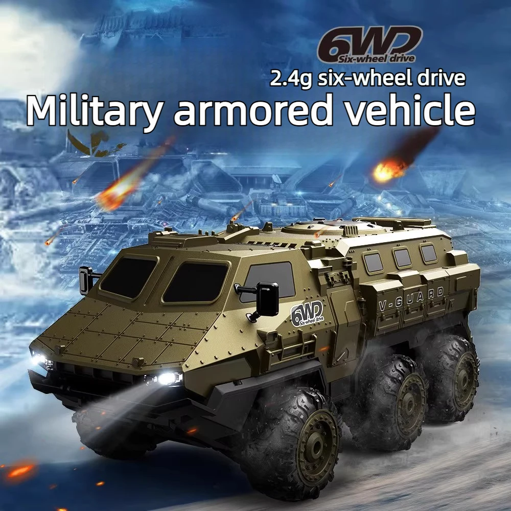 6WD RC Off-Road Armored Vehicle 2.4G Fully Scale Control Front Headlights Rechargeable RTR All-Terrain RC Pickup Truck Model Toy