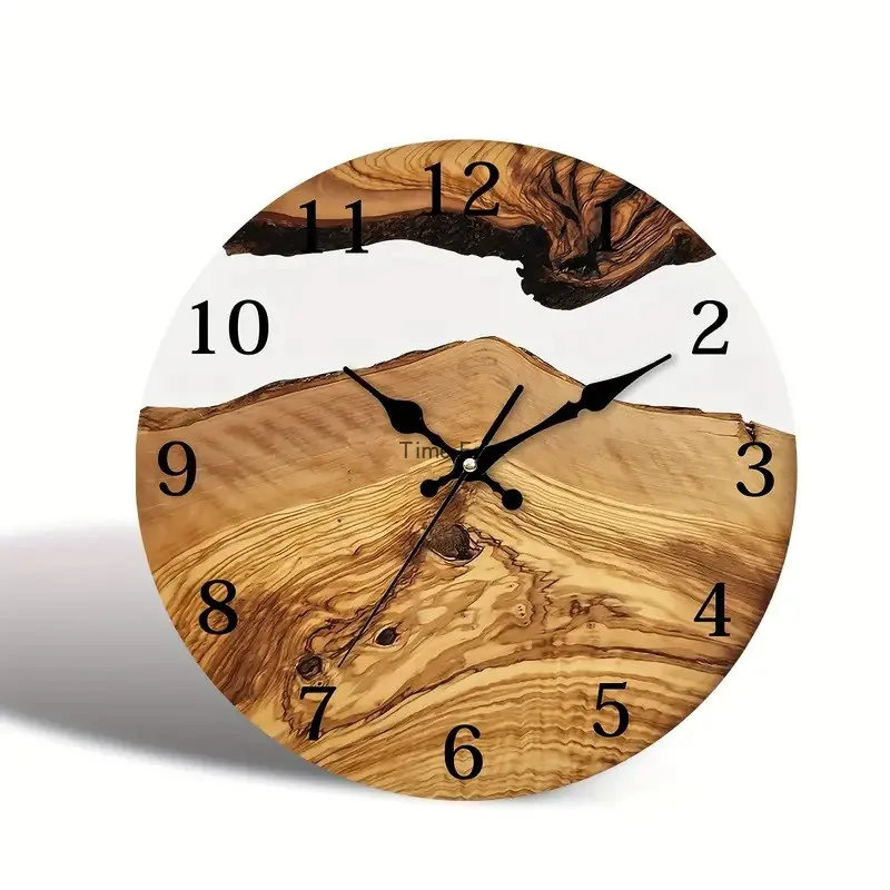 

Wood grain American living room bedroom wall clock Creative art clock super quiet drop resistant tempered glass wall clock