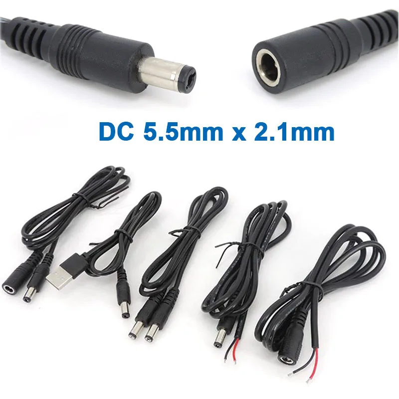 2 pin DC USB 5.5x2.1mm male female to male female Power Charging extend Cable Cord 5.5mmx2.1mm Jack Plug Connector Wire cctv