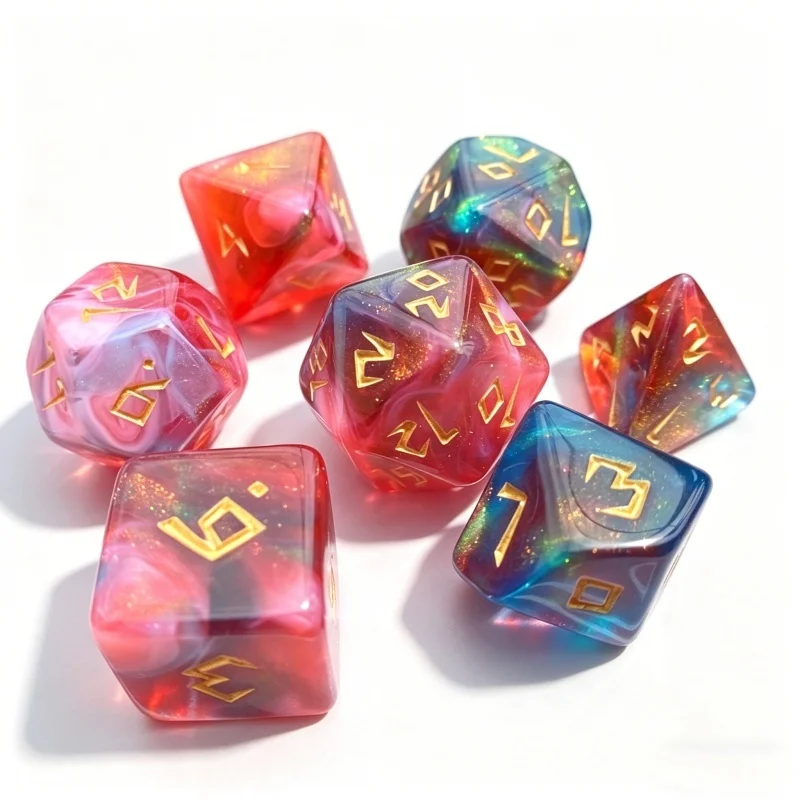 

Dazzling Colors 7 Pcs /Set Acrylic Dice TRPG Games D4 D6 D8 D10 D12 D20 Dice Polyhedral Dice Set For DND Or COC Game