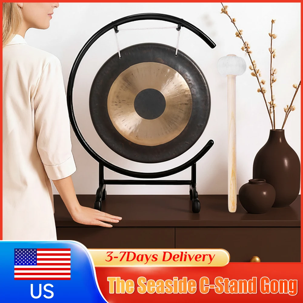 

18-дюймовый бронзовый гонг-перкуссионный инструмент Чоу Там Там с молотком и стойкой C-Stand, для звукотерапии, с длительным резонансом, профессиональный, для йога-терапии