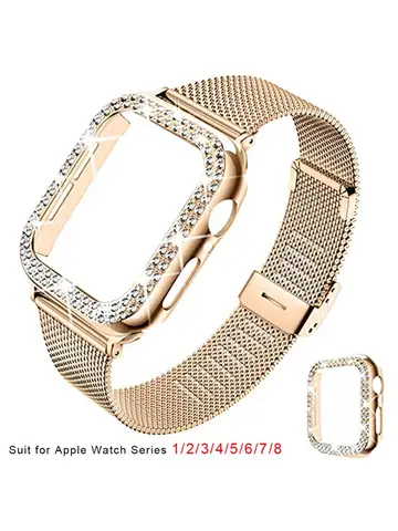 Silm Strap+Case For Apple Watch Band 40mm 41mm 44mm 45mm 38mm 42mm Correa Meatl Milanese Bracelet IWatch Series 3 4 5 6 SE 7 8