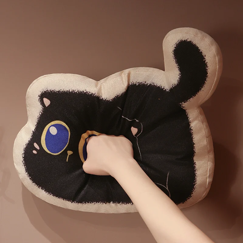 Coussin en peluche de chat noir de dessin animé mignon pour enfants, animaux en peluche d'anime, jouets doux, cadeaux d'anniversaire