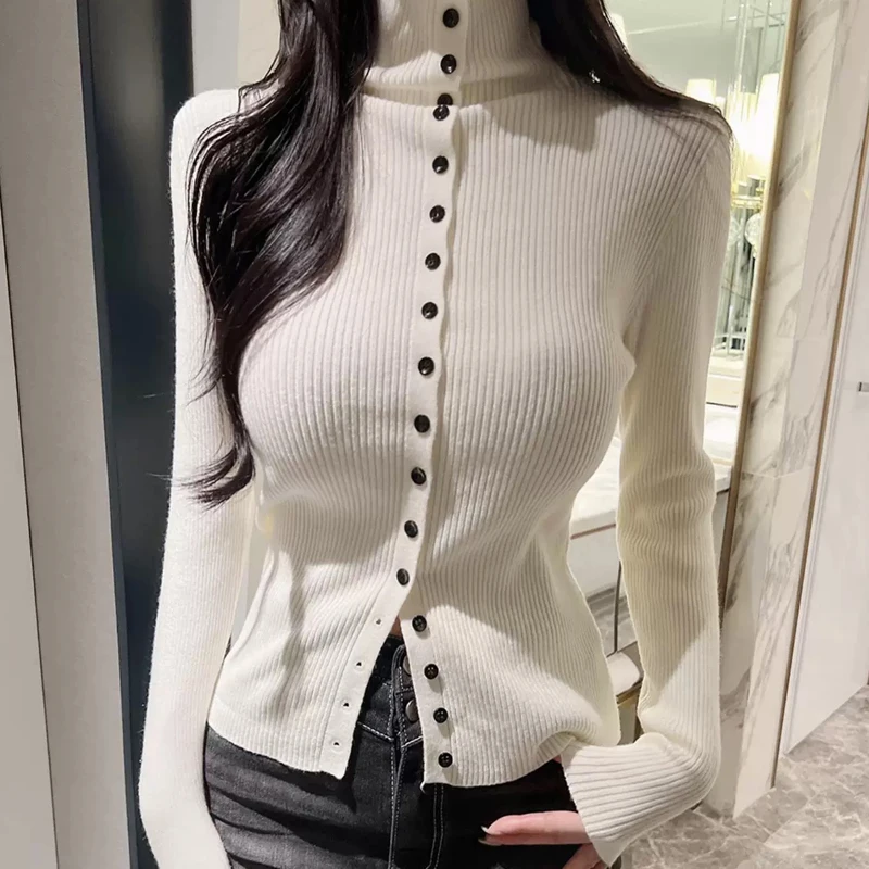 

Sexy Slim Fit Knitted High Collar Cardigan Dongda Gate New Arrival Korean Sle Casual Long Sve Soft Viscose Fiber Ladies ...