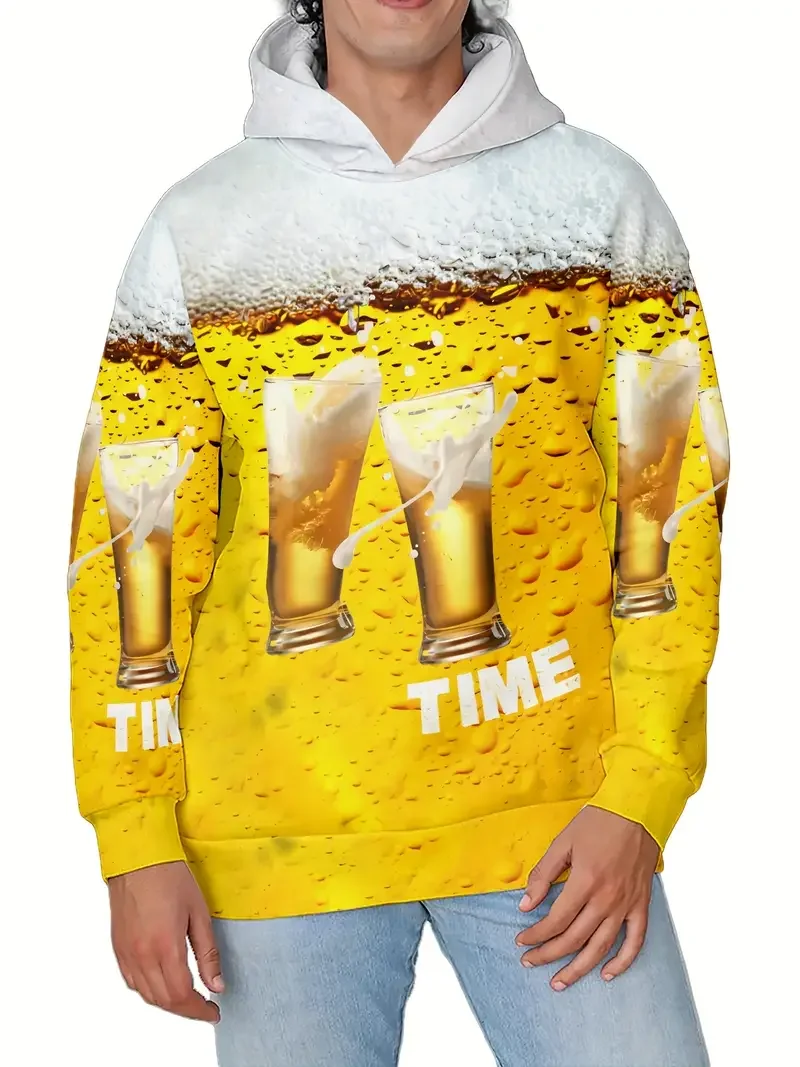 

Толстовки с графическим рисунком пивного элемента, мужские забавные толстовки с 3D принтом и креативным узором, повседневная тематическая праздничная одежда, свободная праздничная толстовка с длинными рукавами