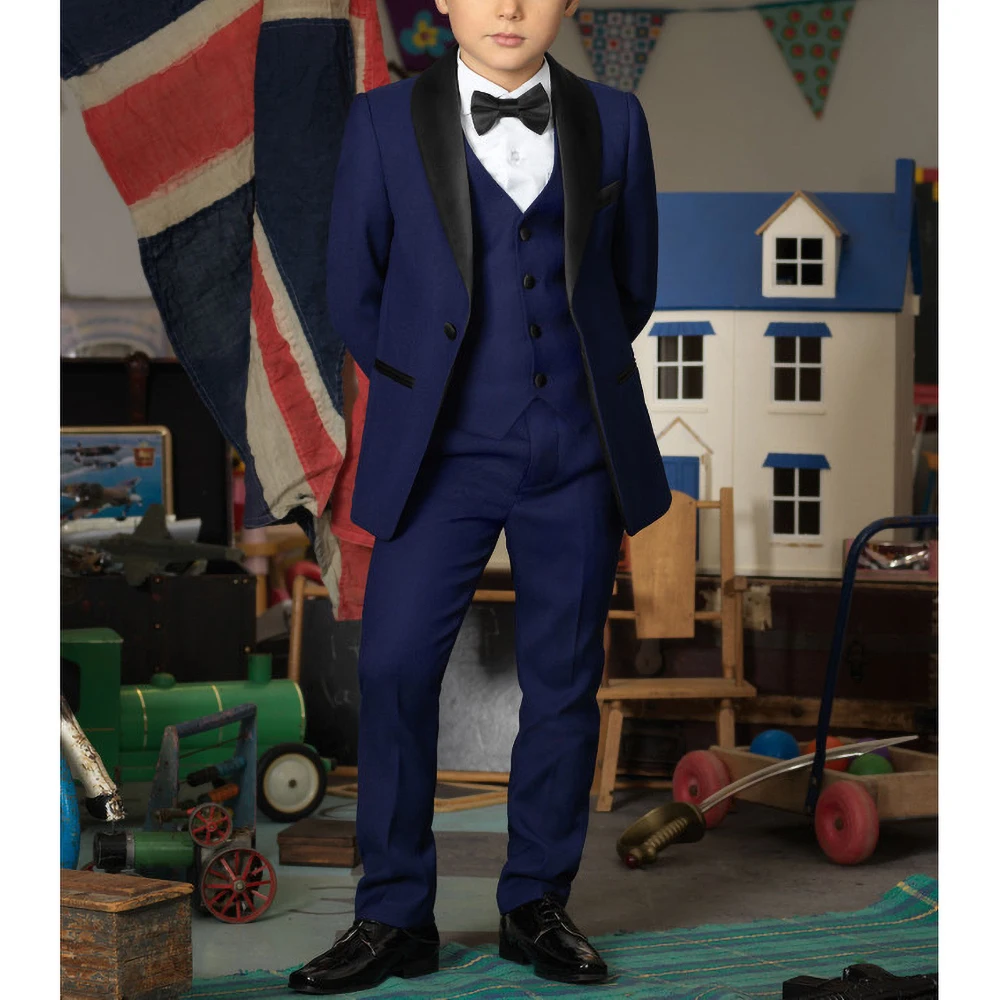 Flower Boys Suits Fashion Formal Wedding Tuxedos 3 Piece Solid Color Elegant Chic Shawl Lapel One Button Slim Kids Clothes