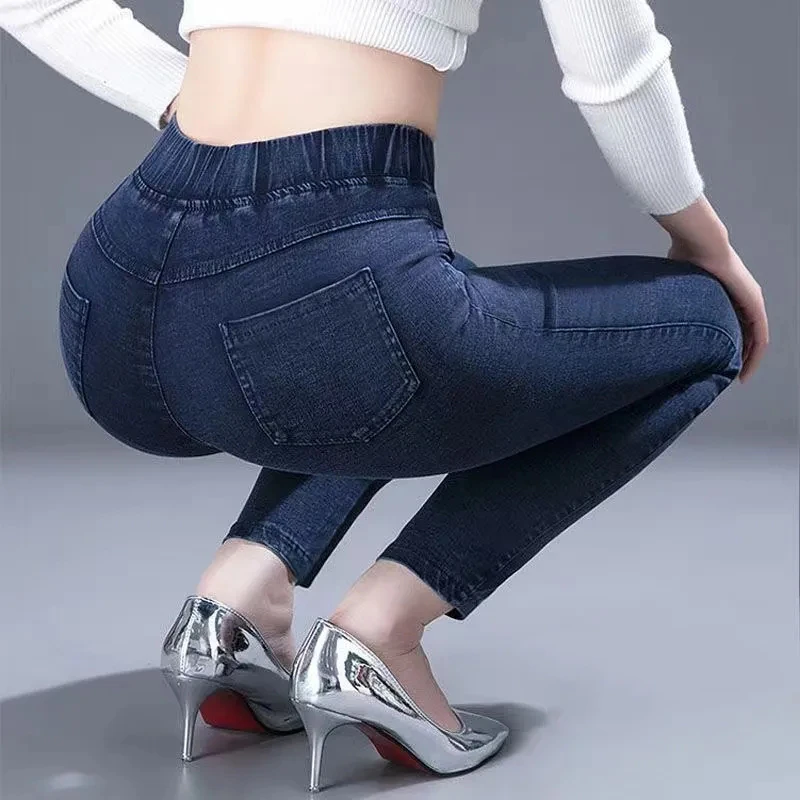 Thick Velvet Lined Pencil Jeans Stretch Oversize 85kg Women Vaqueros Skinny Winter Warm Pantalones Korean High Waist Denim Pants