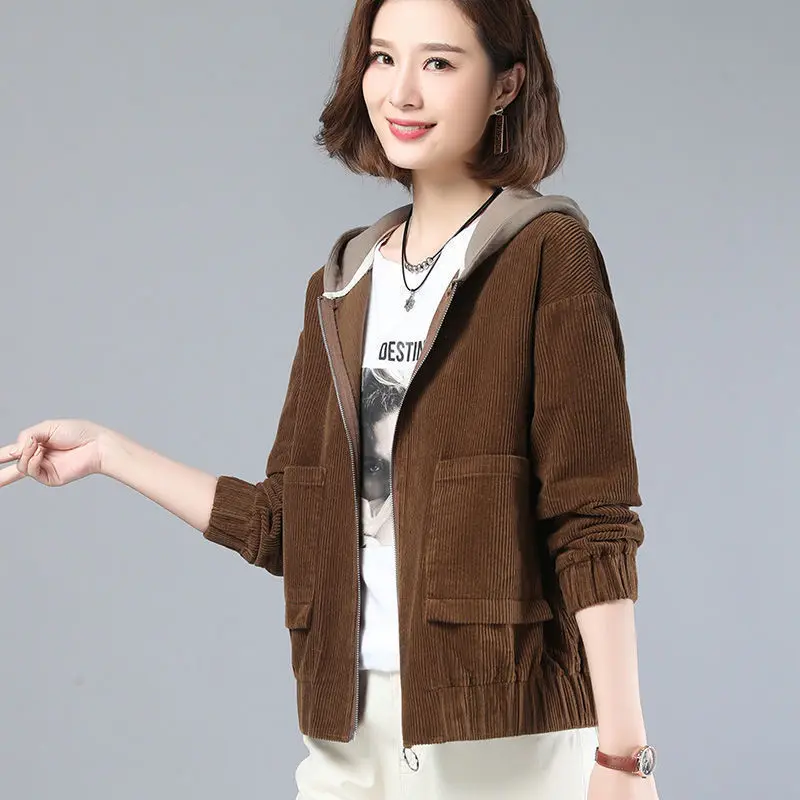 Fashion  Women Corduroy Jacket Daily Casual Comfortable Loose Sweaters Long Sleeve Coat Ladies  Autumn Winter Clothes