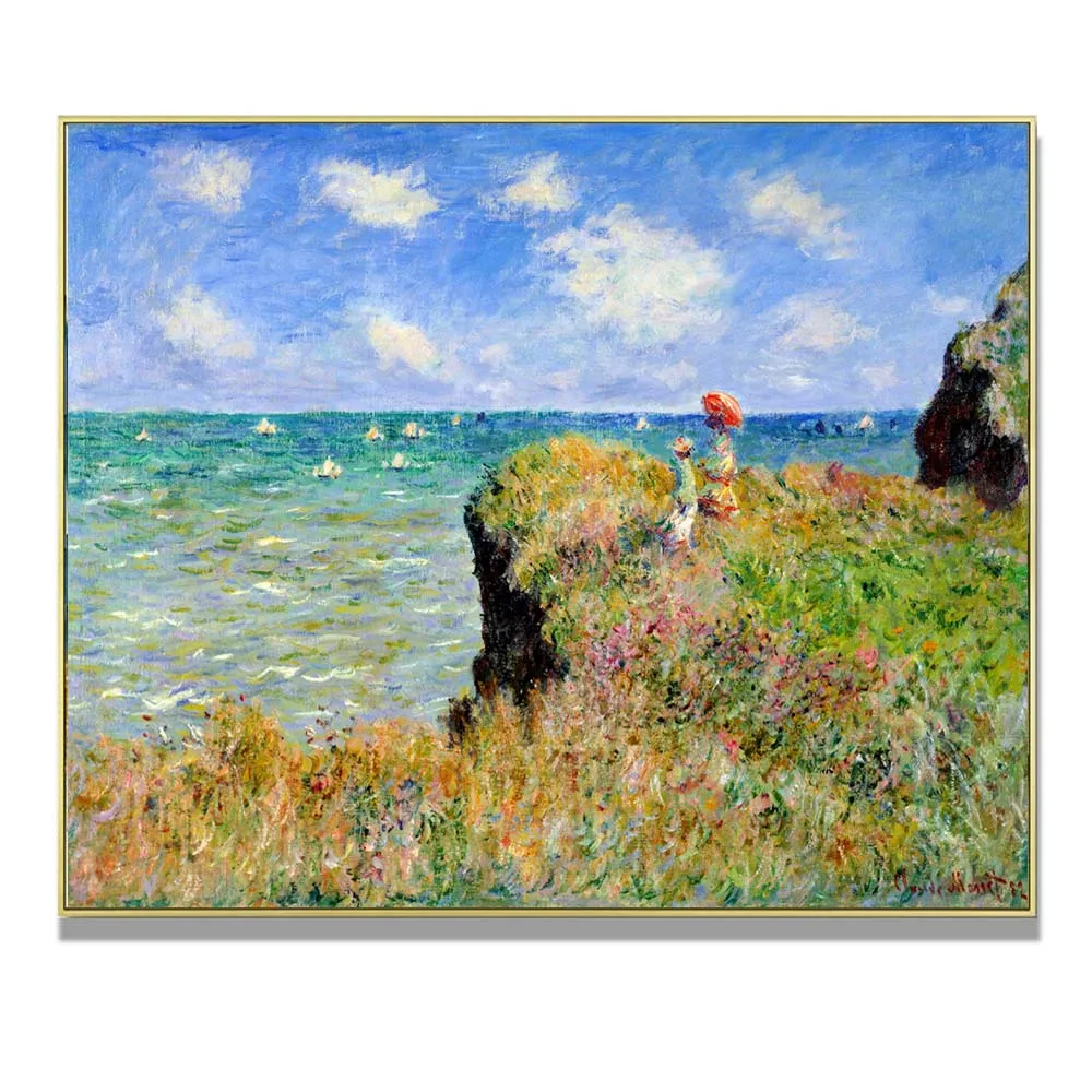 

Handmade Reproduction on canvas of Clifftop Walk at Pourville by Claude Monet Home Decor landscape Oil Canvas free shipping