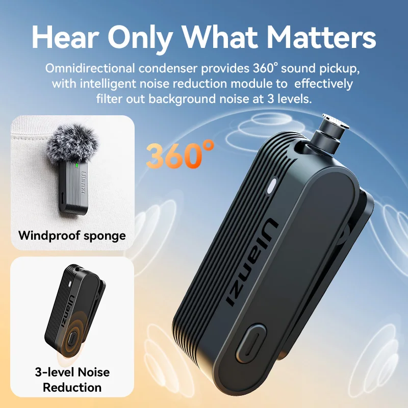 Ulanzi A100 Wireless Microphone Lavalier MIC for iPhone 15 Pro Pro Max Camera Sound Recording Real-time Monitoring  J12 Upgrade