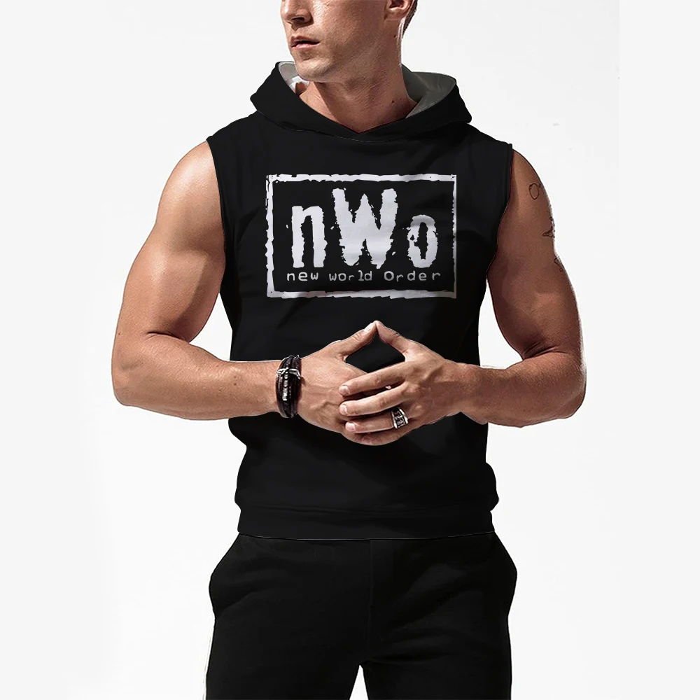 Men's Black NWO Retro Hooded Tank 3D Printed Outdoor Sports Quick Drying Breathable Gym Tank Top Street Casual Sleeveless Hoodie