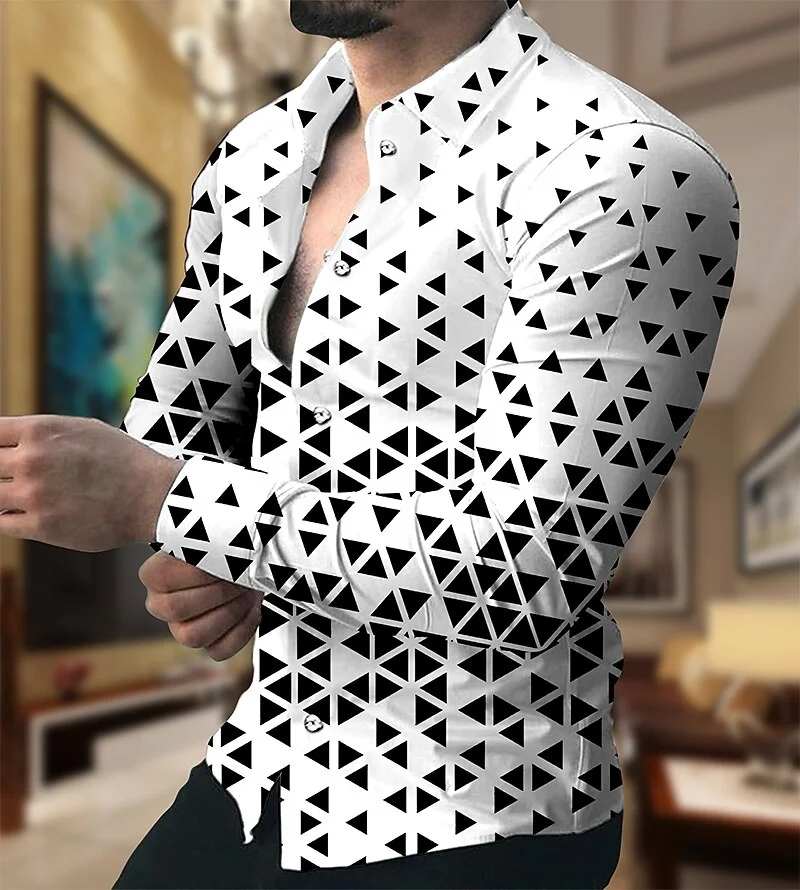 

2025 New Men's Long-Sleeved 3D Printed Collar Shirt - Spring/Autumn Men's Shirt for Fashion Group Party, Boyfriend Style