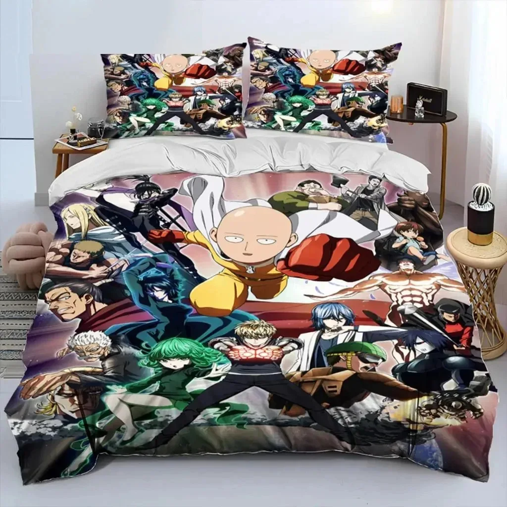 Anime One-Punch Man Saitama Bedding Set Boys Girls Twin Queen Size Duvet Cover Pillowcase Bed Kids Adult Home Textileextile two