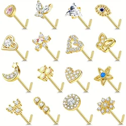 Drperfect 1Pc 22G Nose Studs L Shaped Nose Rings Studs for Women Opal CZ Heart Butterfly Nose Piercing Jewelry