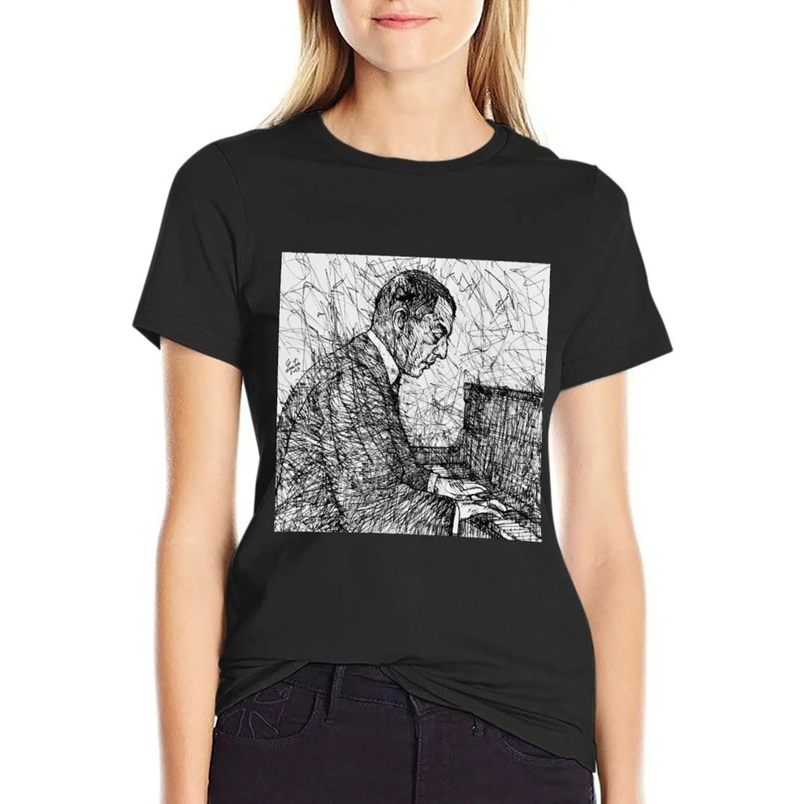 

SERGEI RACHMANINOFF ink portrait .1 T-Shirt quick-drying quick drying black t-shirts for Women