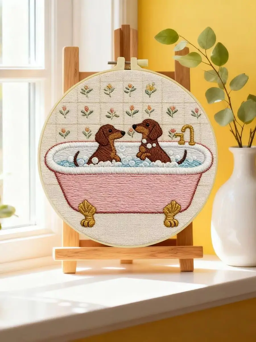 1 Stück 20X20CM/15X15CM 7,87/6,3 Zoll Tier - Hund Stickerei-Starter-Set DIY-Kit DIY-Stickerei-Set Handarbeits-Malerei – Detail 6