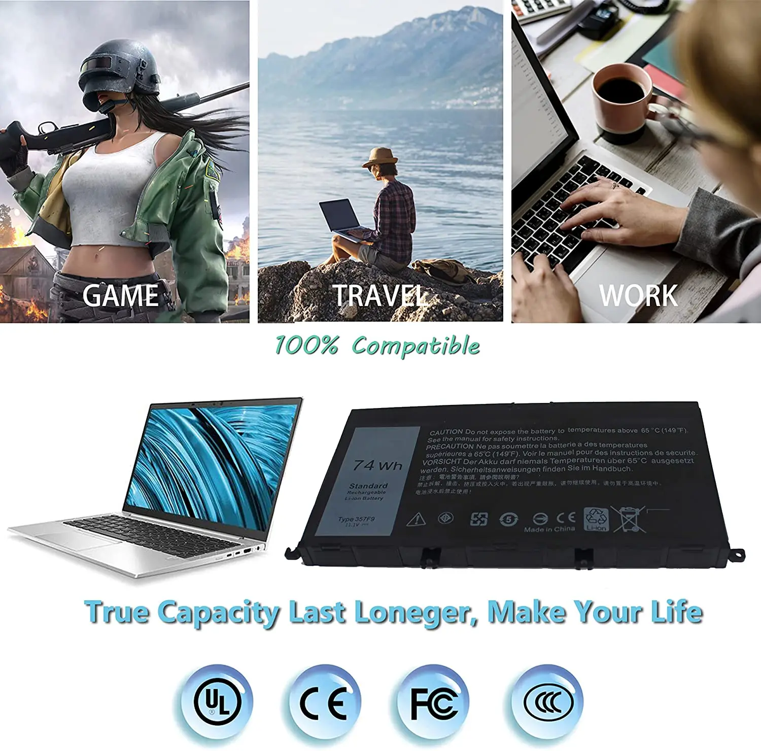 357F9 11.4v 74WH dellのinspiron 15 7559 7000 7557 7567 7566 5576 5577 P57F P65F INS15PD-1548Bバッテリー357F9