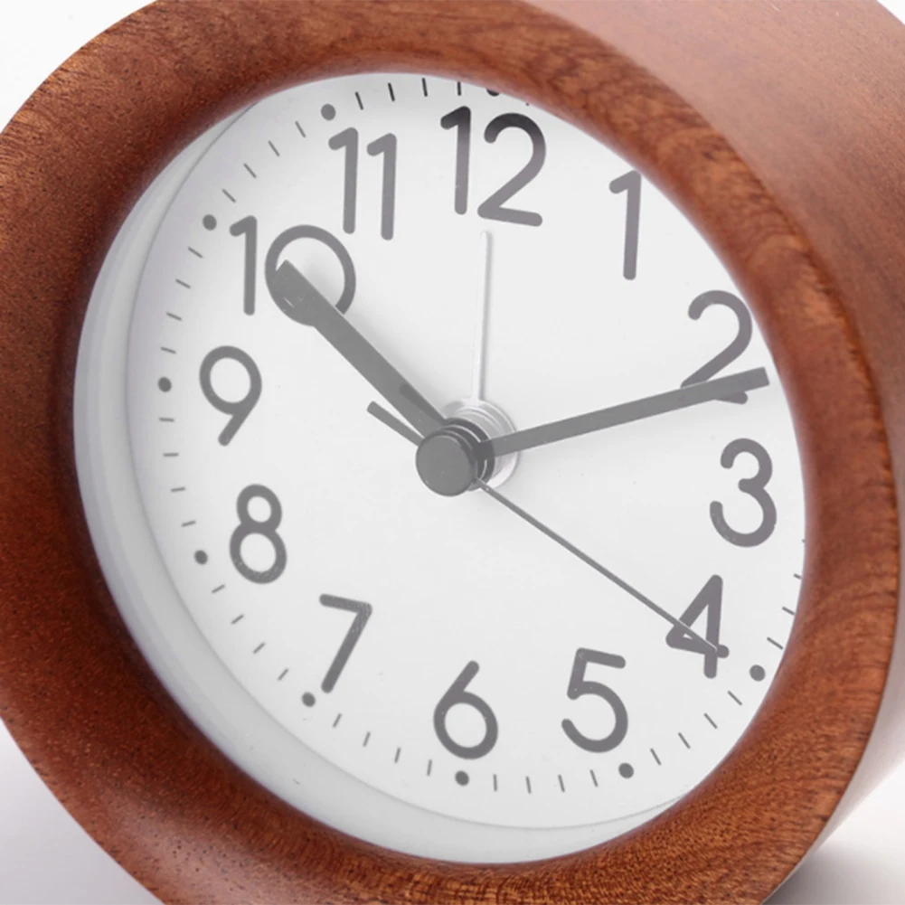 ABSJ-Wooden Clock Snooze Bedside Kids Alarm Clock Circular Needle Backlight Desktop Clock Silent Wood With Desk Lamp