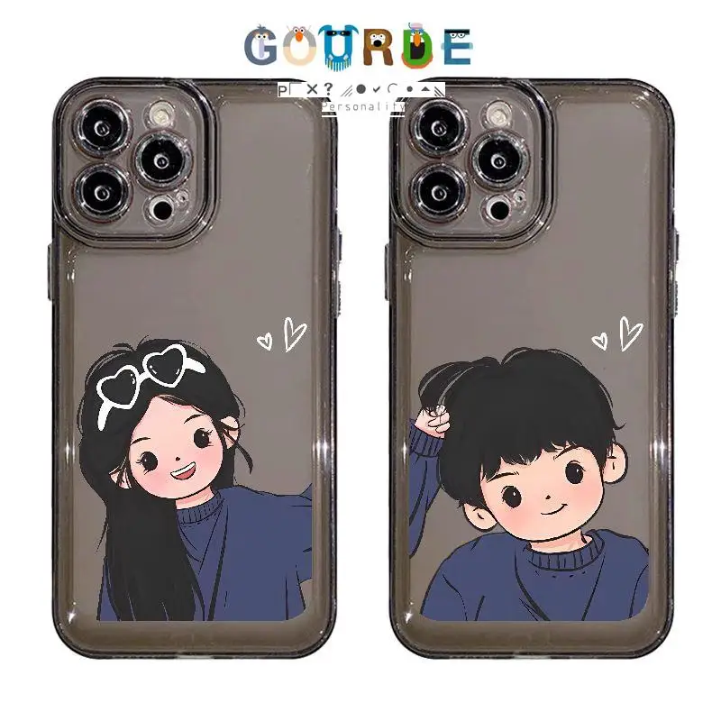 

Gourde Cute boy girl couple cartoon pattern Phone Case for Iphone 16 15 14 12 13 11 Pro Max IP 7 8 Plus Iphon X XS XR Xs Max