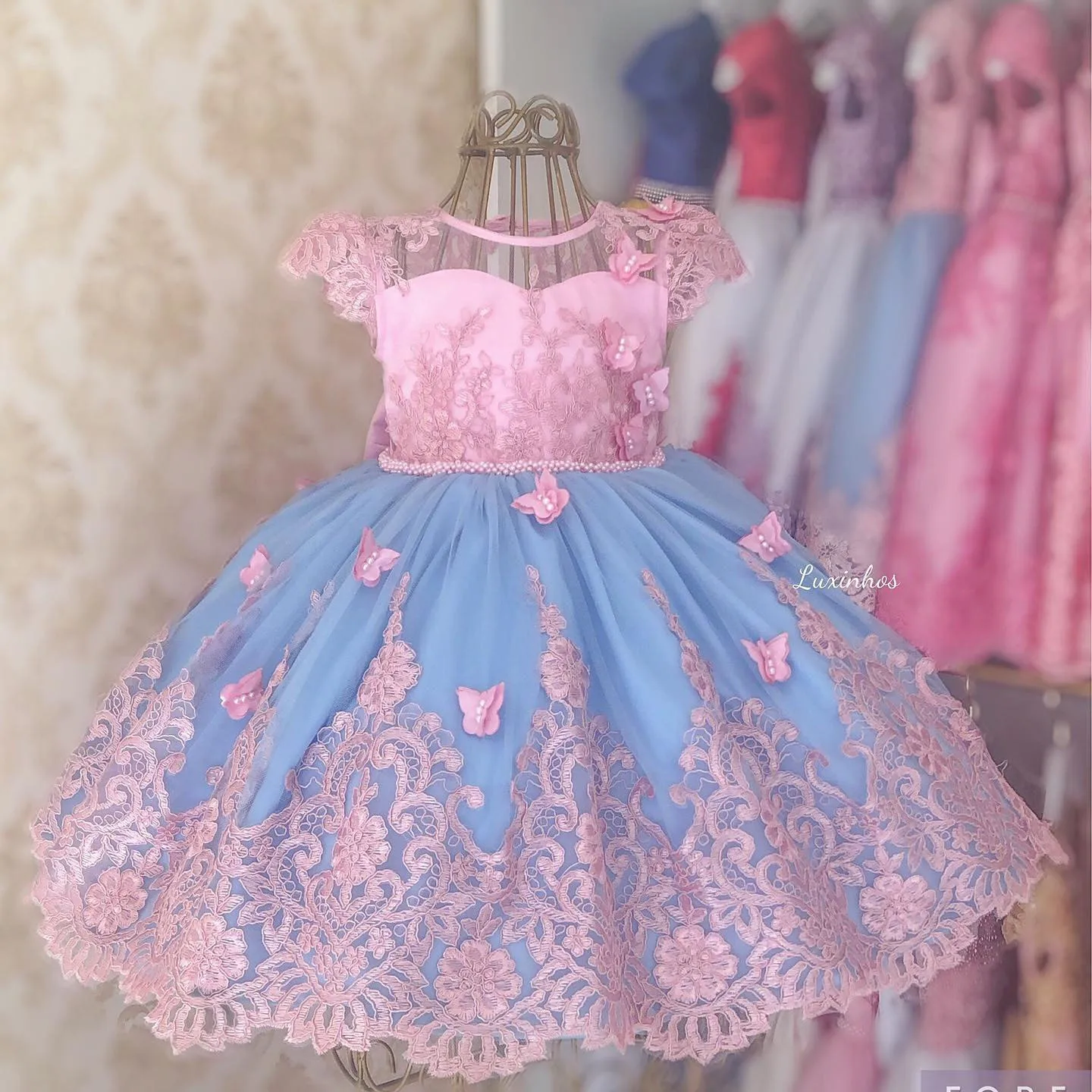 Pink Flower Girl Dress For Wedding Lace Applique Tulle With Bow Princess Kids Birthday Party First Communion Ball Gown