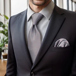 A96 Dots Gray White Ties For Men Neckties Pocket Square Set Gift Wedding