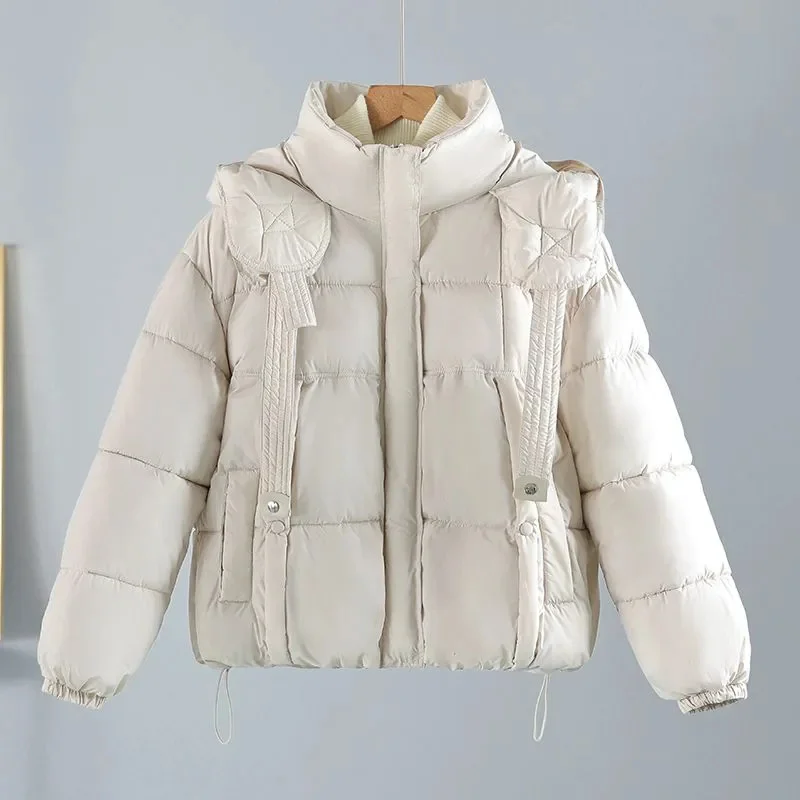 

2025 New Autumn Winter Puffer Warm Parkas Women Long Sleeve Female Casual Down Cotton Padded Jacket Short Thick Hooded Outwear