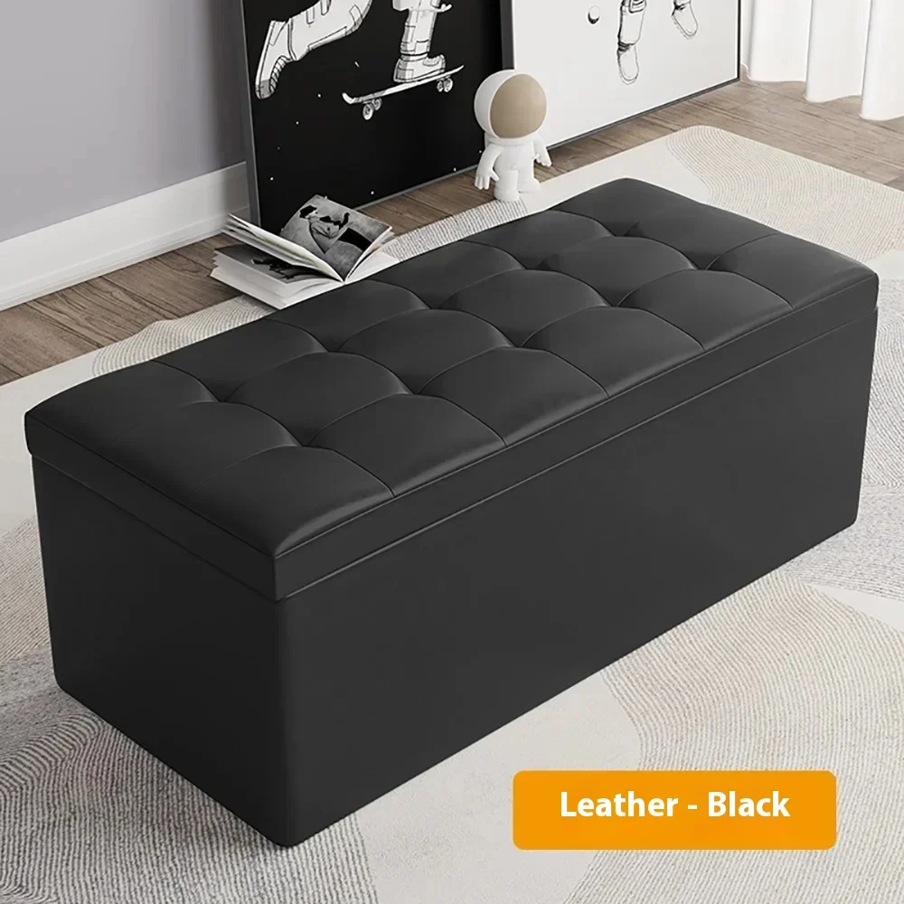 %%Living Room Shoe Changing Bench Stool Storage Ottoman Hold Up Bedroom Black Synthetic Leather Footstool  Muebles Home Furnitur