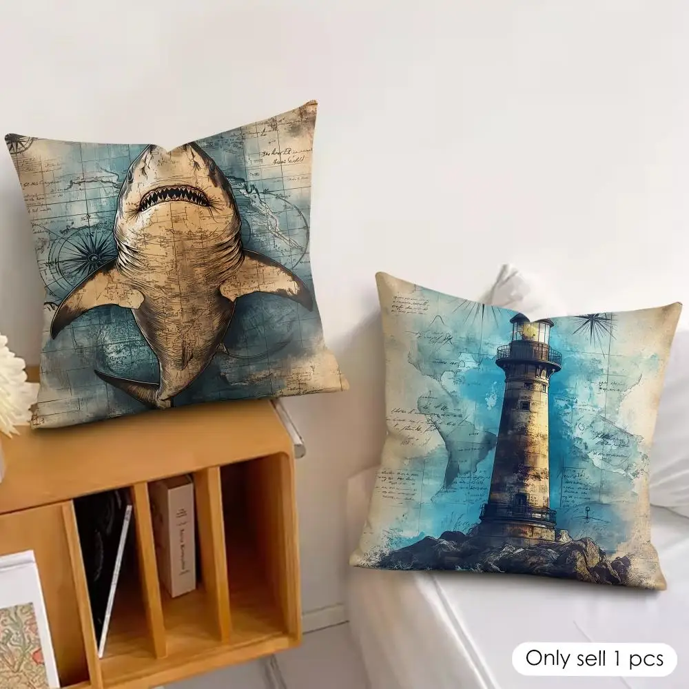 The Retro Age Of Navigation Cushion Cover Silky Short Plush Invisible Zipper Dustproof Sofa Pillow Case For Home Decor