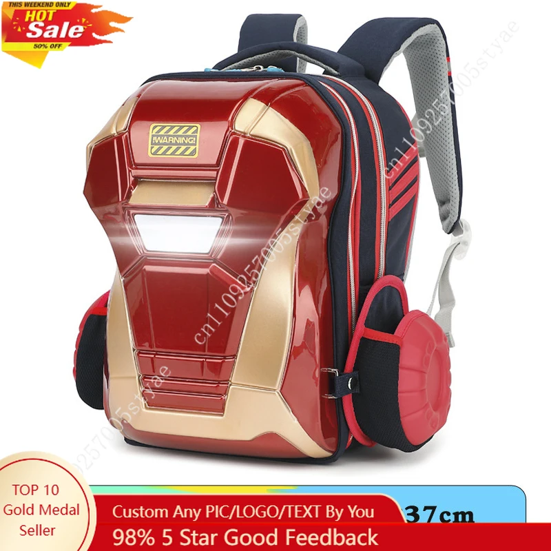 

Marvel Iron Man 3D Eyes LED Schoolbag PVC Backpack Cool Bookbag Cosplay Bag Daily Packs Spider-man Bags