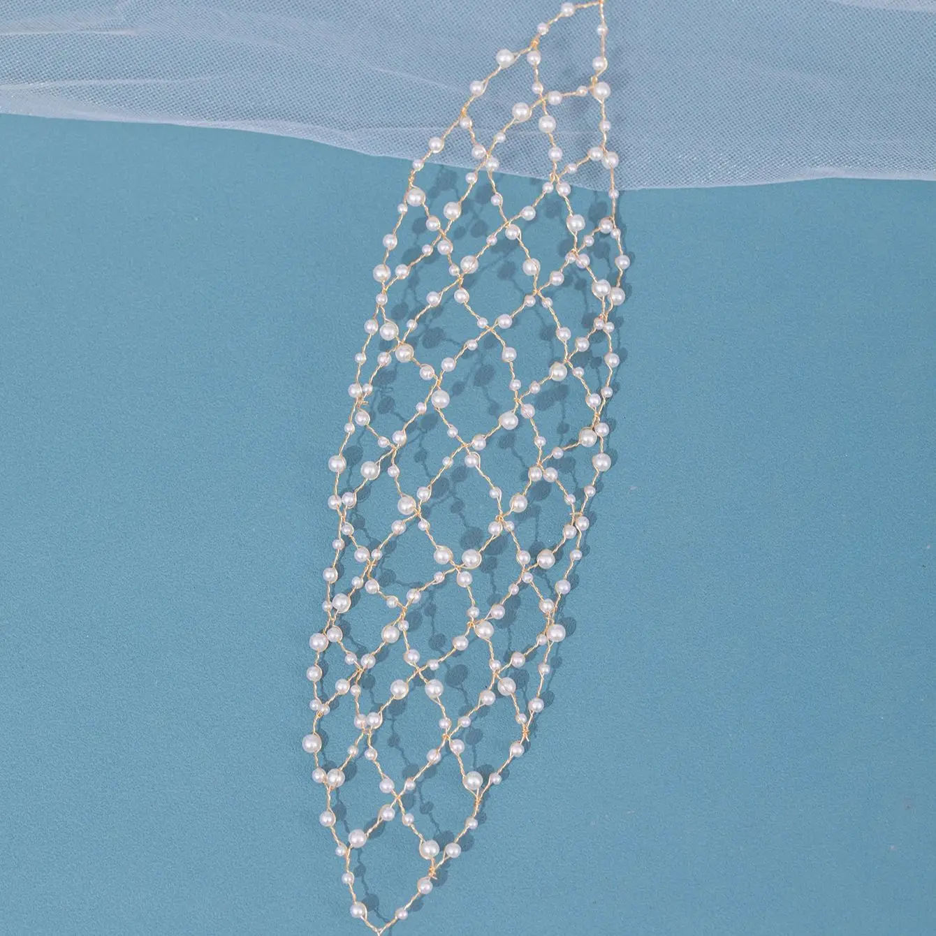 Pearl Headband Soft Chain Net Hairbands for Bride Wedding Party Hair Accessories Fashion Beaded Headdress Women Noiva Jewelry image 4