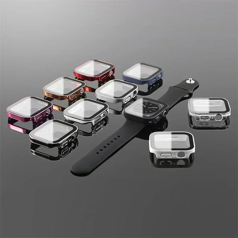 غطاء لساعة أبل 10 حافظة 46 مللي متر 42 مللي متر 45 مللي متر 41-44-40 مللي متر واقي للشاشة من الزجاج المقسى سلسلة 7 8 9 SE 5 ملحقات ساعة أبل