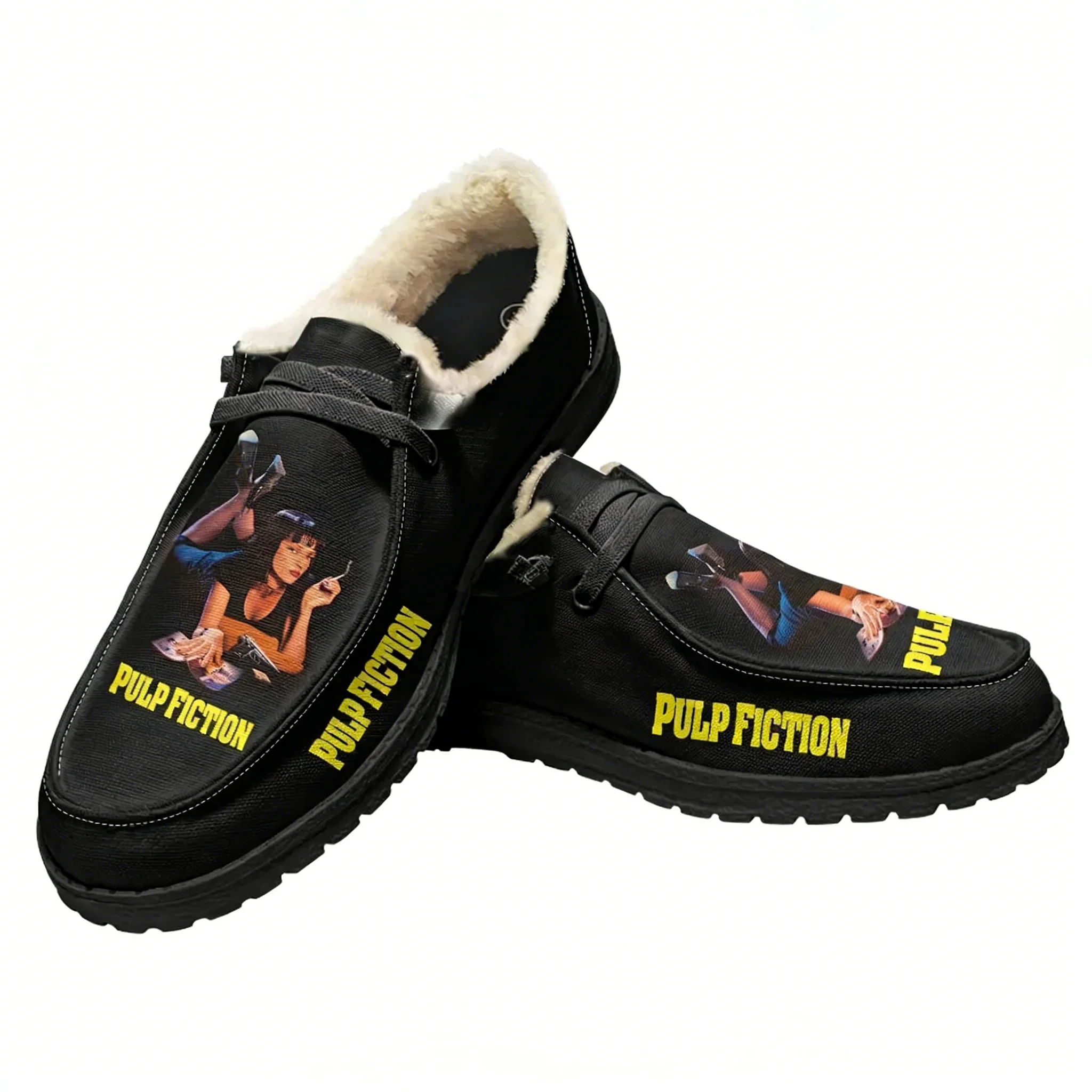

Pulp Fiction Velvet Flat Shoes Mens Womens Warm Shoe Indoor Outdoor Light Shoe Personalized Fashion Print Custom Couple Shoes