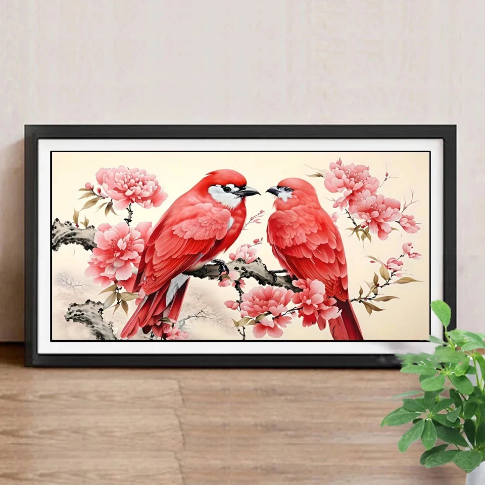 DIY 5D Diamond Painting Large Red Peony Flower Carnival Bird Butterfly Full Drill Diamond Embroidery Mosaic Cross Stitch G460