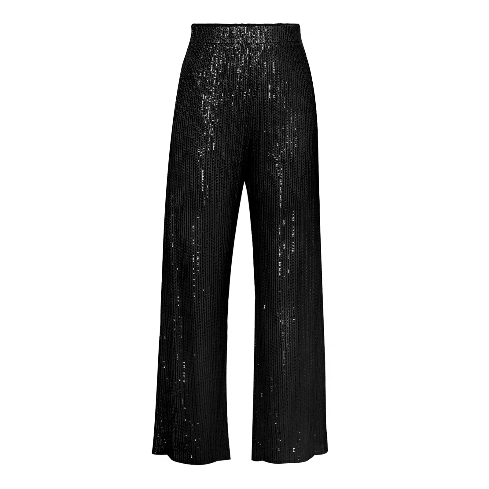 

2022 Spring Autumn Women Wide Leg Pants Full Length Sequins Decor Surface Casual Elastic High Waist Pants Black Green