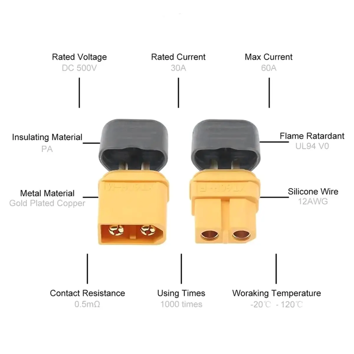 HOUSEHOLD*GOOD XT60H Connectors, XT60H Male Female Connectors Plugs with Sheath for Lithium Battery RC Planes Car