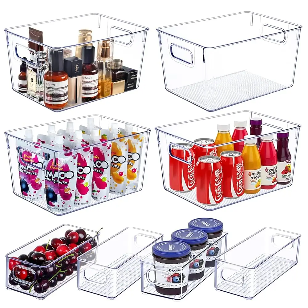 

Set Of 8 Clear Plastic Storage Bins, 4 Large And 4 Small Stackable Storage Containers For Pantry Organization And Kitchen