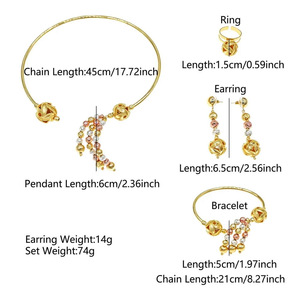 Vintage Gold Plated Multi‑Bead Choker 4Pcs Jewelry Set Bold Statement Accessories for Women Banquet Anniversary