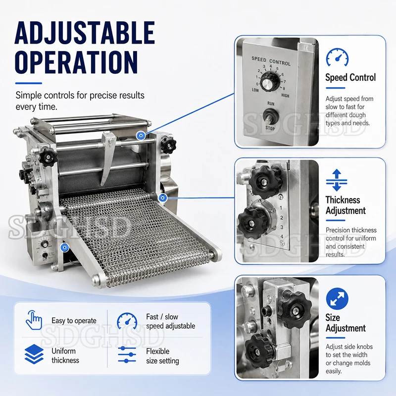 Automatic Motor Industrial Corn Tortilla Press Forming Machine Custom Mold Adjustable Thickness Roti Chapati Dough Sheet Maker
