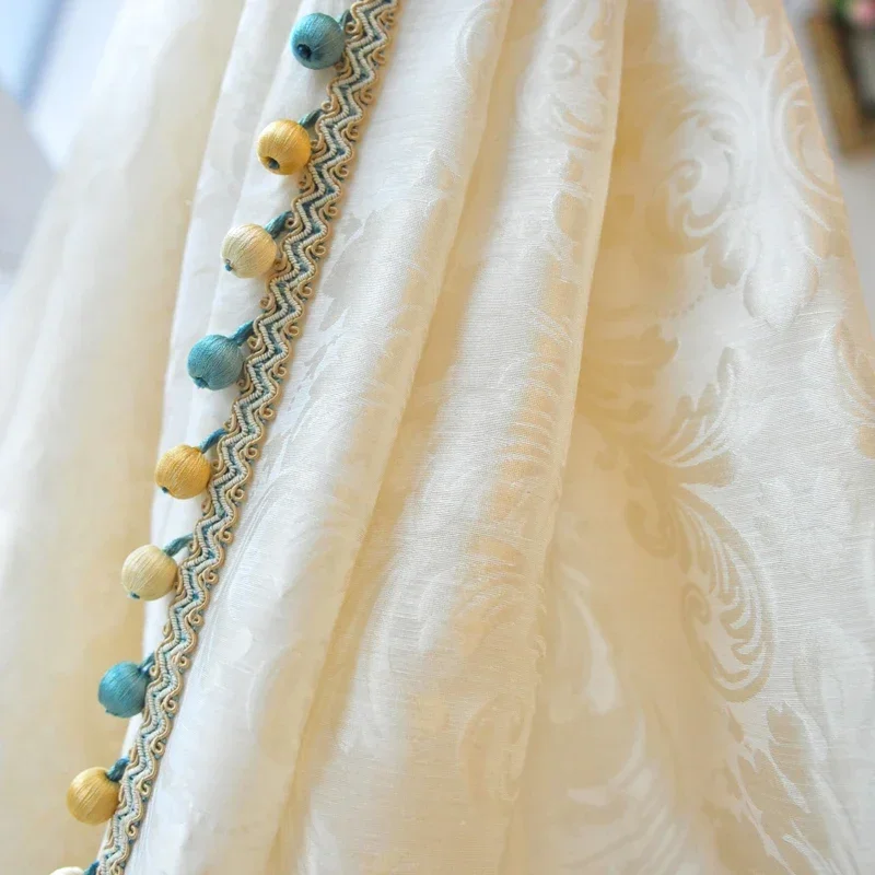 

French High-end Gilded Jacquard Cream Colored Window Curtains For Living Room Bedroom Floor To Ceiling High Window Customization