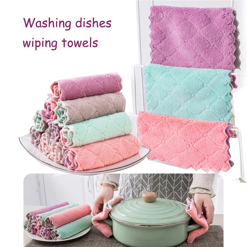 10/15/20pcs Kitchen Cloth Dish Towels Cleaning Cloth Set Super Absorbent Coral Velvet Stain-removing Cloth Washable Fast Drying